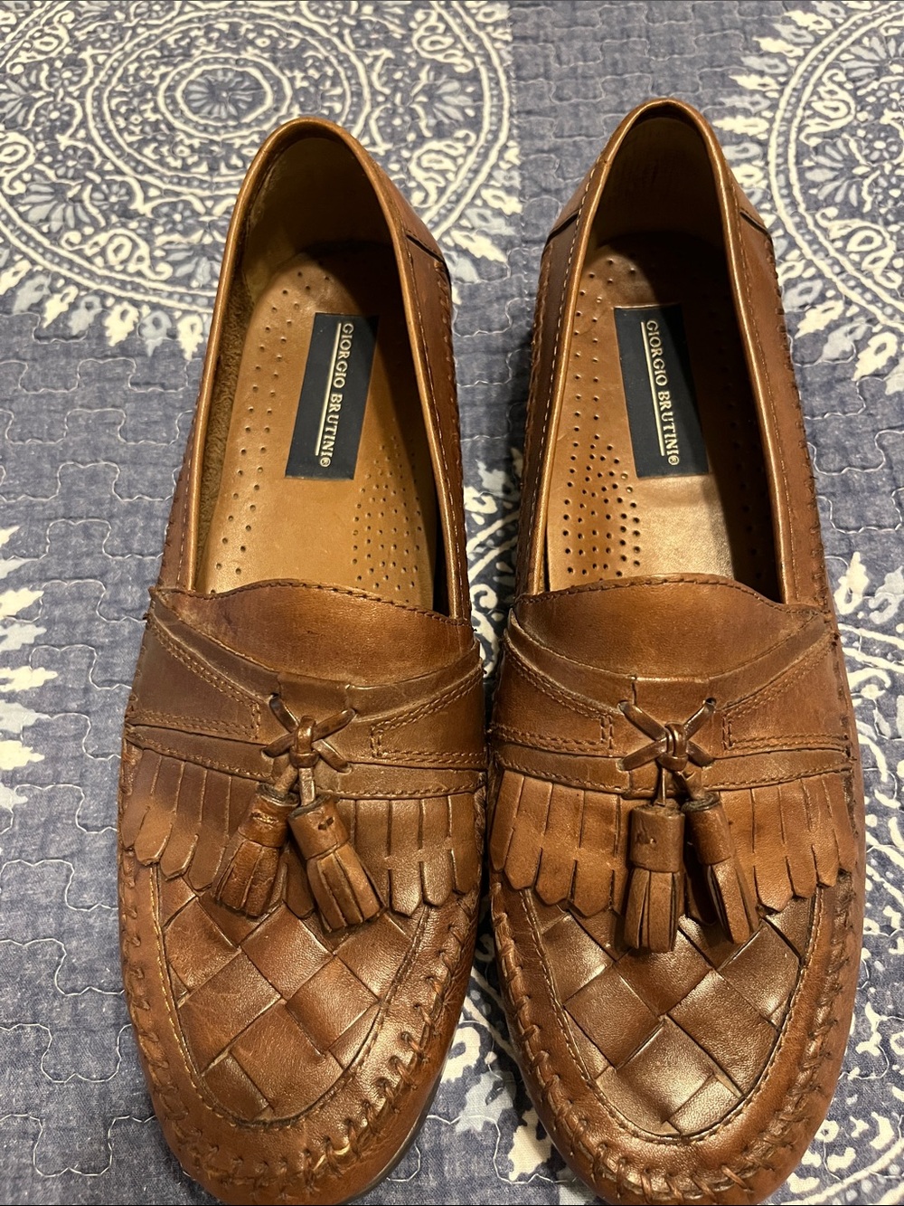 Giorgio Brutini Tan Woven Leather Tassel Slip-Ons